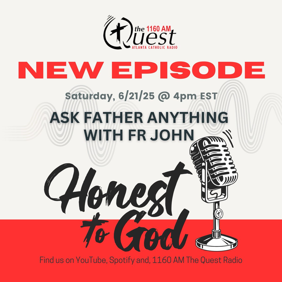 theQuestAtlanta's tweet image. Keep your dial tuned to AM 1160 #TheQuestAtlanta on Saturday, June 21, you don't want to miss a minute! Tune in for #CrossedWires at 1:00 p.m. and #HonesttoGod at 4:00 p.m.
#TheQuestAtlanta #TheQuestATL #catholicradio #AtlantaCatholicRadio #Catholicpodcast #youngadultcatholic