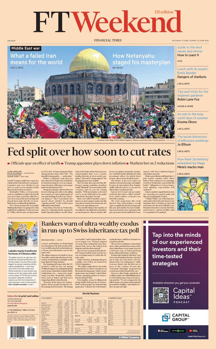๐ต๐๐๐๐ ๐ฟ๐๐๐๐ ๐๐๐๐๐ข ๐ฐ (@ukpapers) on Twitter photo ๐บ๐ธ Fed Split Over How Soon To Cut Rates
โซOfficials spar on effect of tariffs
โซTrump appointee plays down inflation
โซMarkets bet on 2 reductions
โซ<a href="/senoj_erialc/">Claire Jones</a> <a href="/mylesmccormick_/">Myles McCormick</a> @kateduguid & George Steer
#frontpagestoday #USA <a href="/FT/">Financial Times</a> ๐บ๐ธ Fed Split Over How Soon To Cut Rates
โซOfficials spar on effect of tariffs
โซTrump appointee plays down inflation
โซMarkets bet on 2 reductions
โซ<a href="/senoj_erialc/">Claire Jones</a> <a href="/mylesmccormick_/">Myles McCormick</a> @kateduguid & George Steer
#frontpagestoday #USA <a href="/FT/">Financial Times</a>