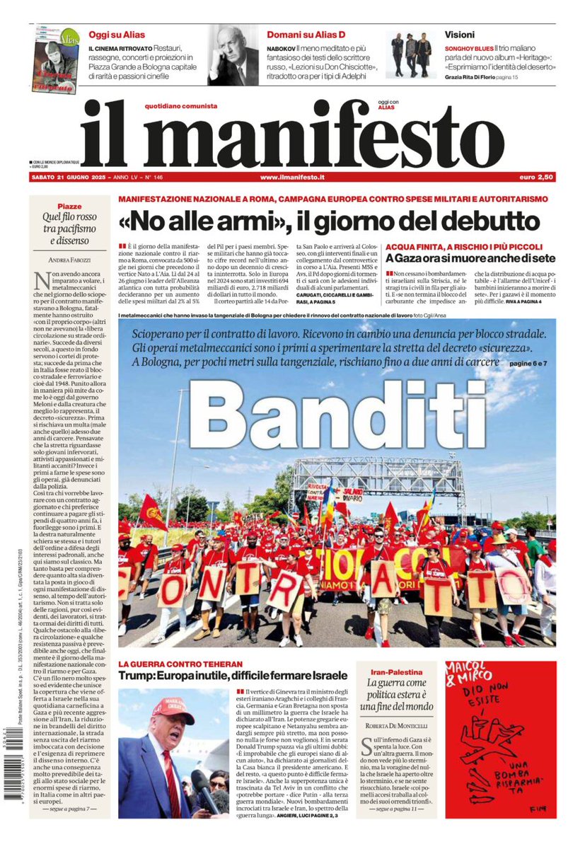 Scioperano per il contratto di lavoro. Ricevono in cambio una denuncia per blocco stradale. Gli operai metalmeccanici sono i primi a sperimentare la stretta del decreto «sicurezza». A Bologna, per pochi metri sulla tangenziale, rischiano fino a due anni di carcere 
#21giugno
