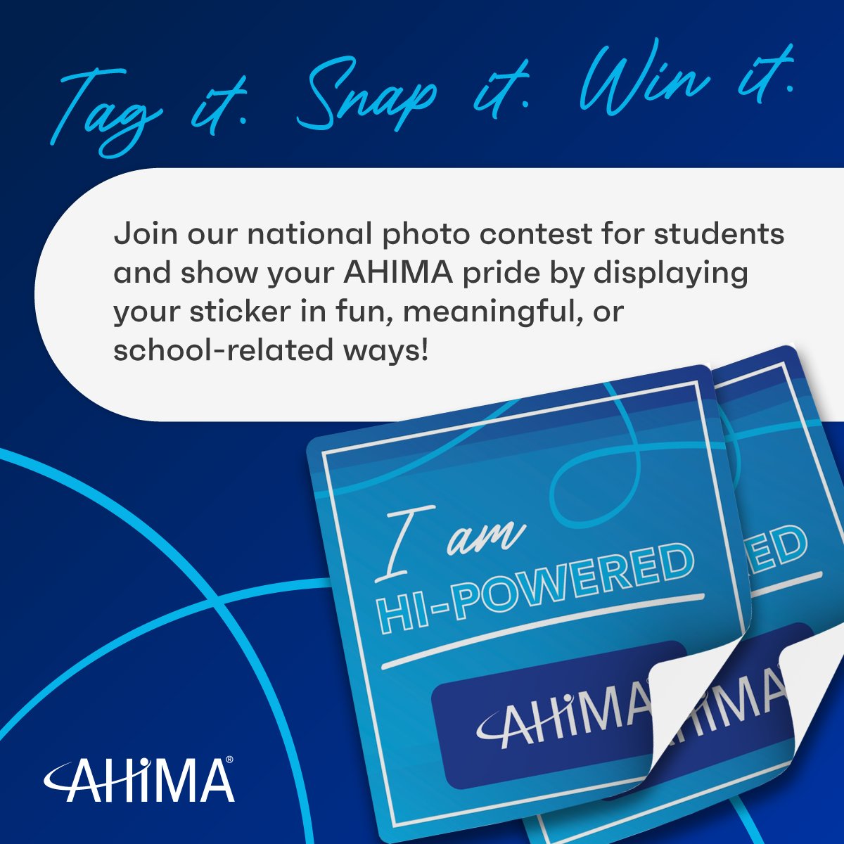 Don't forget to participate in the AHIMA HI Powered photo contest! Show us your creativity &amp; AHIMA pride by sharing your photos featuring your AHIMA sticker. Post on Instagram or X using #AHIMAHIPowered &amp; #FutureHIP, and tag @AHIMA for a chance to win!

hubs.la/Q03t3sLw0
