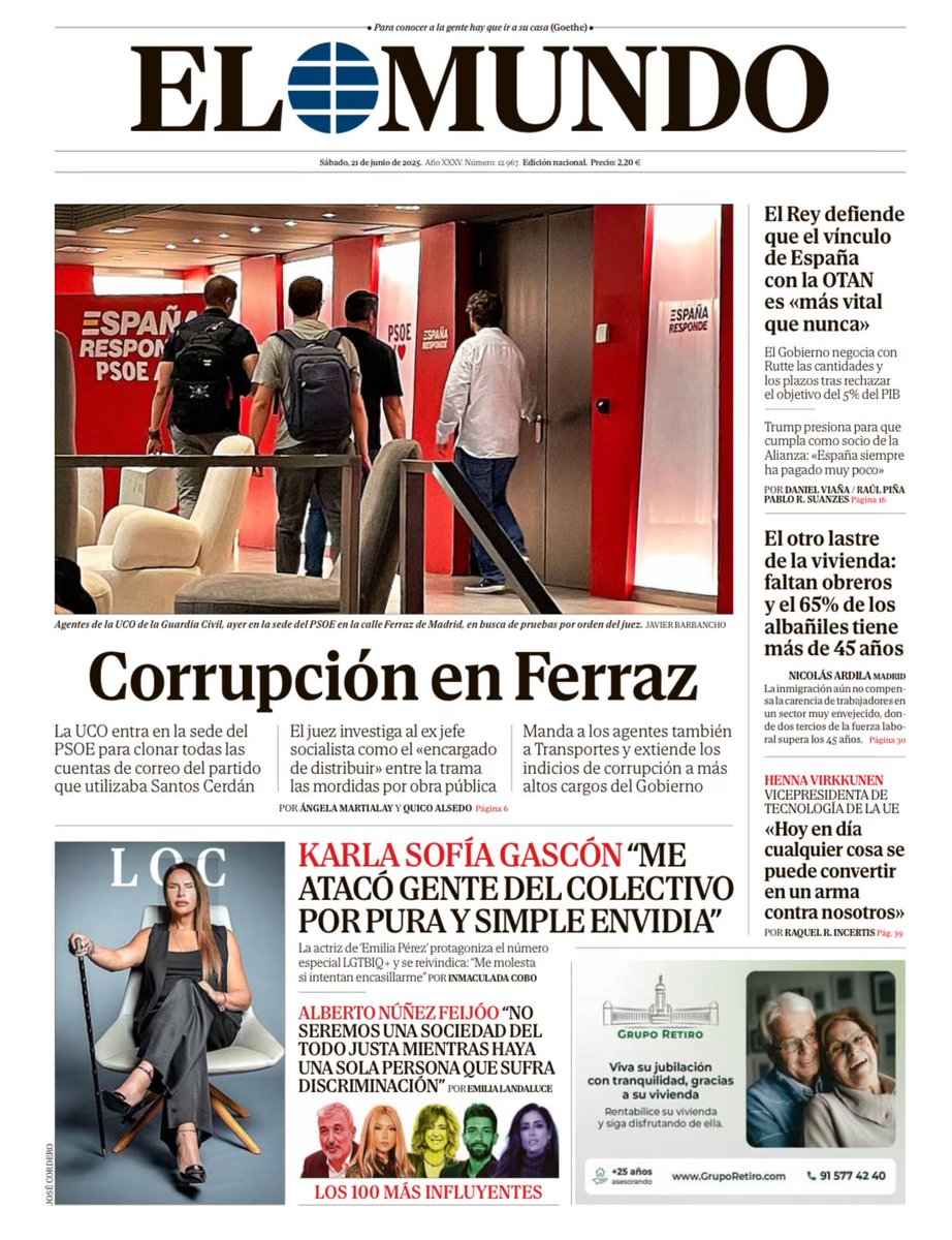 📰 Portada de EL MUNDO del sábado 21 de junio

Ya disponible en Orbyt y en la edición digital con la mejor información