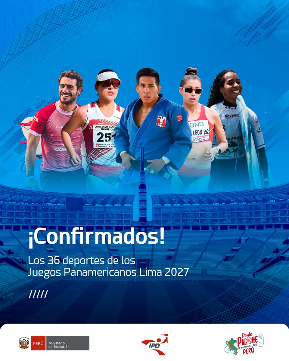 El Comité Ejecutivo de Panam Sports anunció los 36 deportes que formarán parte de los XX Juegos Panamericanos Lima 2027, un evento que organiza el IPD y que encenderá la pasión del continente del 16 de julio al 1 de agosto.