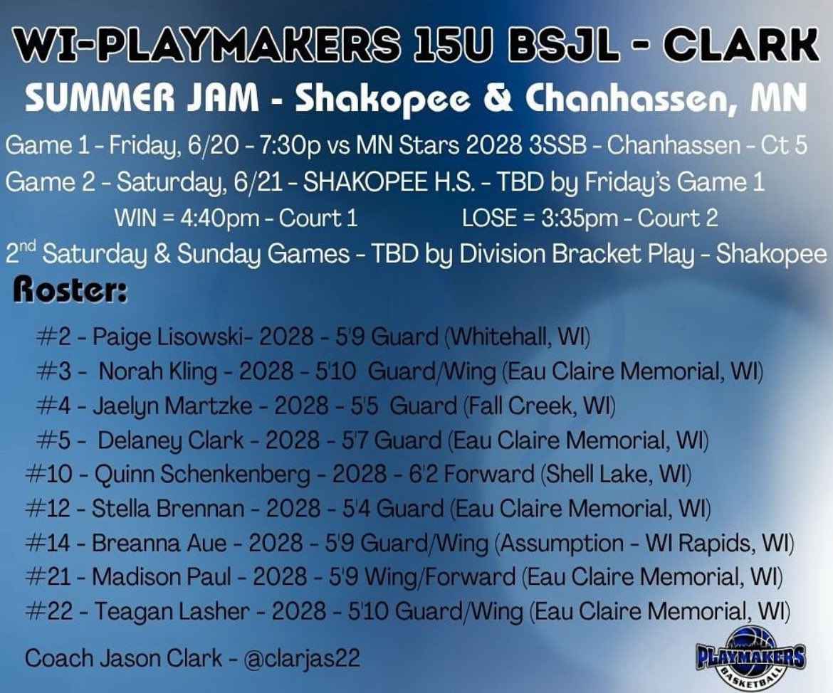 🚨Schedule for this weekend for Summer Jam! Also including game times and roster! 🚨