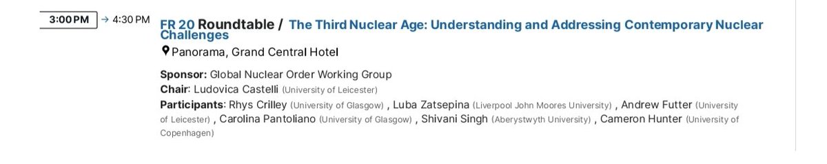 Shivani Singh (@shivanisingh943) on Twitter photo Excellent roundtable on the <a href="/ThirdNuclearAge/">Third Nuclear Age</a> and the challenges that lie ahead at #BISA2025 with
<a href="/andrewfutter/">Andrew Futter</a> <a href="/BISANuclear/">BISA Global Nuclear Order</a> <a href="/rhyscrilley/">Rhys Crilley</a> Cameron Hunter, Carolina Pantoliano, and Franziska Stark Excellent roundtable on the <a href="/ThirdNuclearAge/">Third Nuclear Age</a> and the challenges that lie ahead at #BISA2025 with
<a href="/andrewfutter/">Andrew Futter</a> <a href="/BISANuclear/">BISA Global Nuclear Order</a> <a href="/rhyscrilley/">Rhys Crilley</a> Cameron Hunter, Carolina Pantoliano, and Franziska Stark