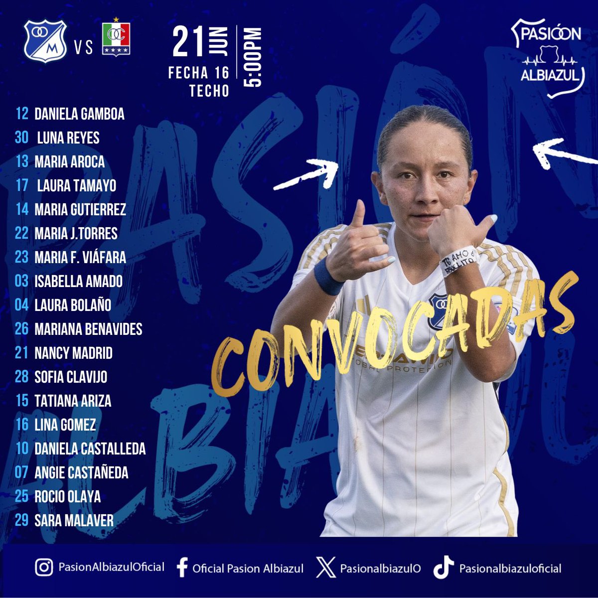 Ⓜ️⚽️ CONVOCADAS por Angie Vega para enfrentar a Once Caldas por la fecha 16 de la Liga Femenina 2025. 

¡VAMOOOOS EMBAJADORAS! #YoCreoEnMillonarios