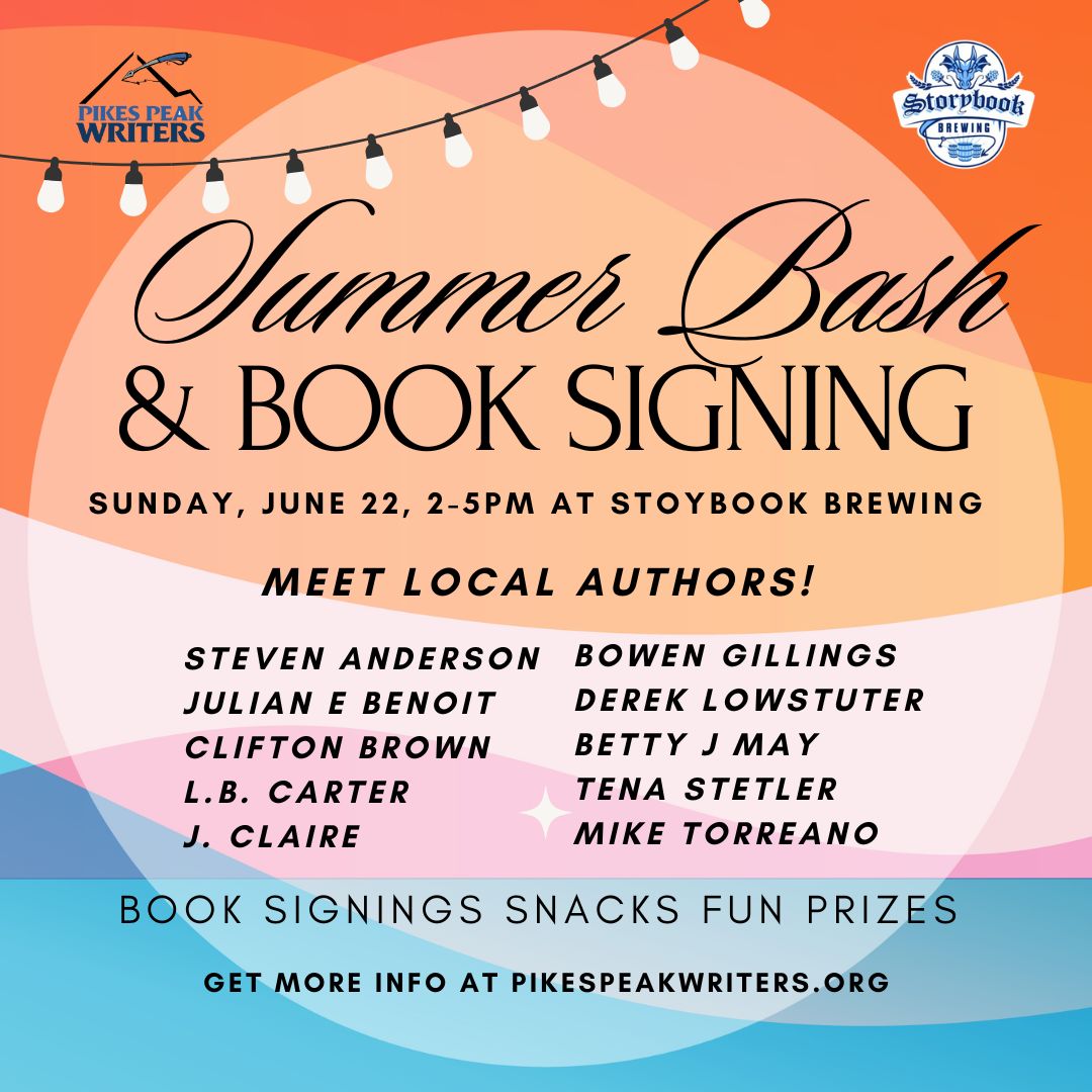 Looking for a place to cool off, visit with friends, find great authors and books? Yep, I'll be there, selling and signing my books. The Summer Bash and Book Signing is the place to be!  Sunday  6-22-25 at Storybook Brewery, 3121 N. El Paso Street, Unit A. Colorado Springs, CO