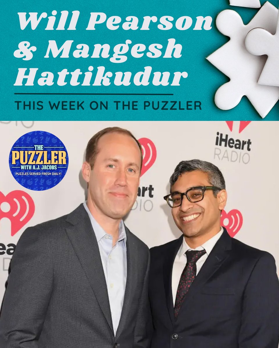New Puzzler ep = 💓 iHeartbeat!

Will Pearson &amp; Mangesh Hattikudur from Part-Time Genius join <a href="/ajjacobs/">AJ Jacobs</a> for puzzles, puns &amp; pure fun. Anagrams, rebuses, and surprise twists await! 🧠🎉

🎧 Listen on <a href="/iHeartRadio/">iHeartRadio</a> or wherever you pod! iheart.com/podcast/1119-t…