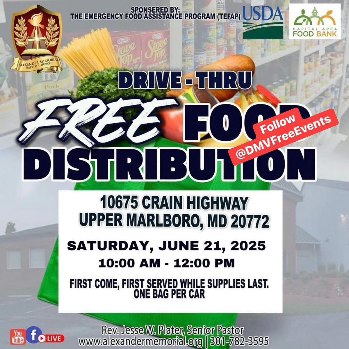 June 21, Upper Marlboro, Food Distribution 
Disclaimer: DMV Free Events is not affiliated with the events and does not endorse them. For questions and updates, contact the event organizers.
#DMVFreeEvents