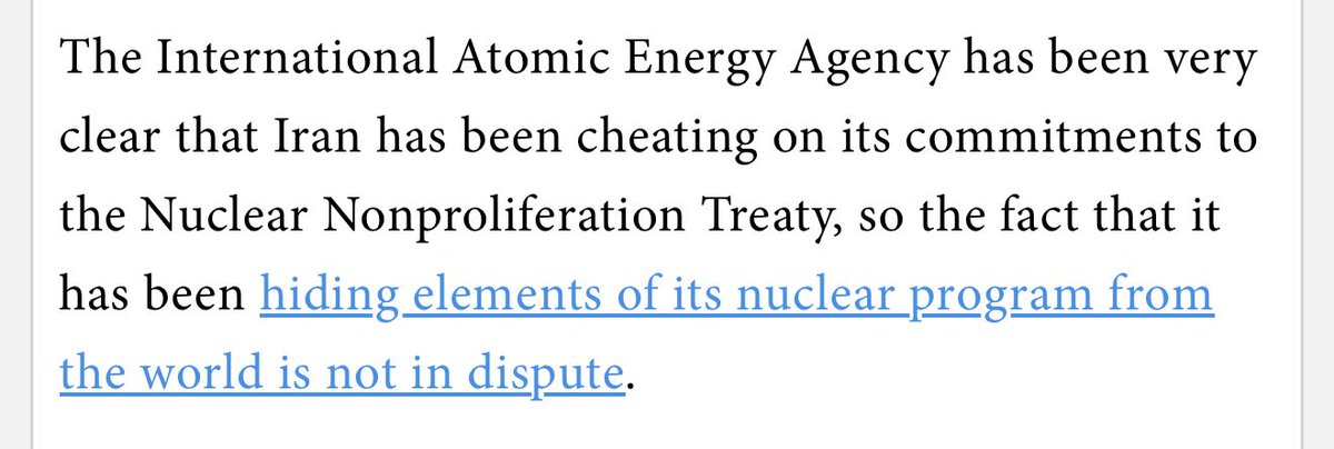 Iran has had everything it needs to build a nuclear bomb for over a decade. 

There is *nothing* new in that report.

Furthermore, I am deeply disinterested in the opinions of people who crow about Iran supposedly “cheating on its commitments” to the NPT but who have nothing to