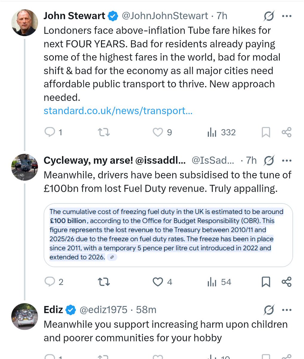 AldredKeith's tweet photo. @tony_eh @PudseyPedaller @JohnJohnStewart @ediz1975 Hes lost it completely.
On a thread about static fuel duty compared to ever increasing tube fares? 🤷♂️. #Stuckrecord https://t.co/08lhFy4Nzl