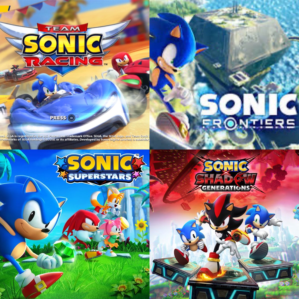 Here are the total sales so far:

Team Sonic Racing: 3.5 million
Sonic Frontiers: 4.57 million 
Sonic Superstars 2.43 million
Sonic X Shadow Generations 2.3 million

Pretty solid numbers tbh
