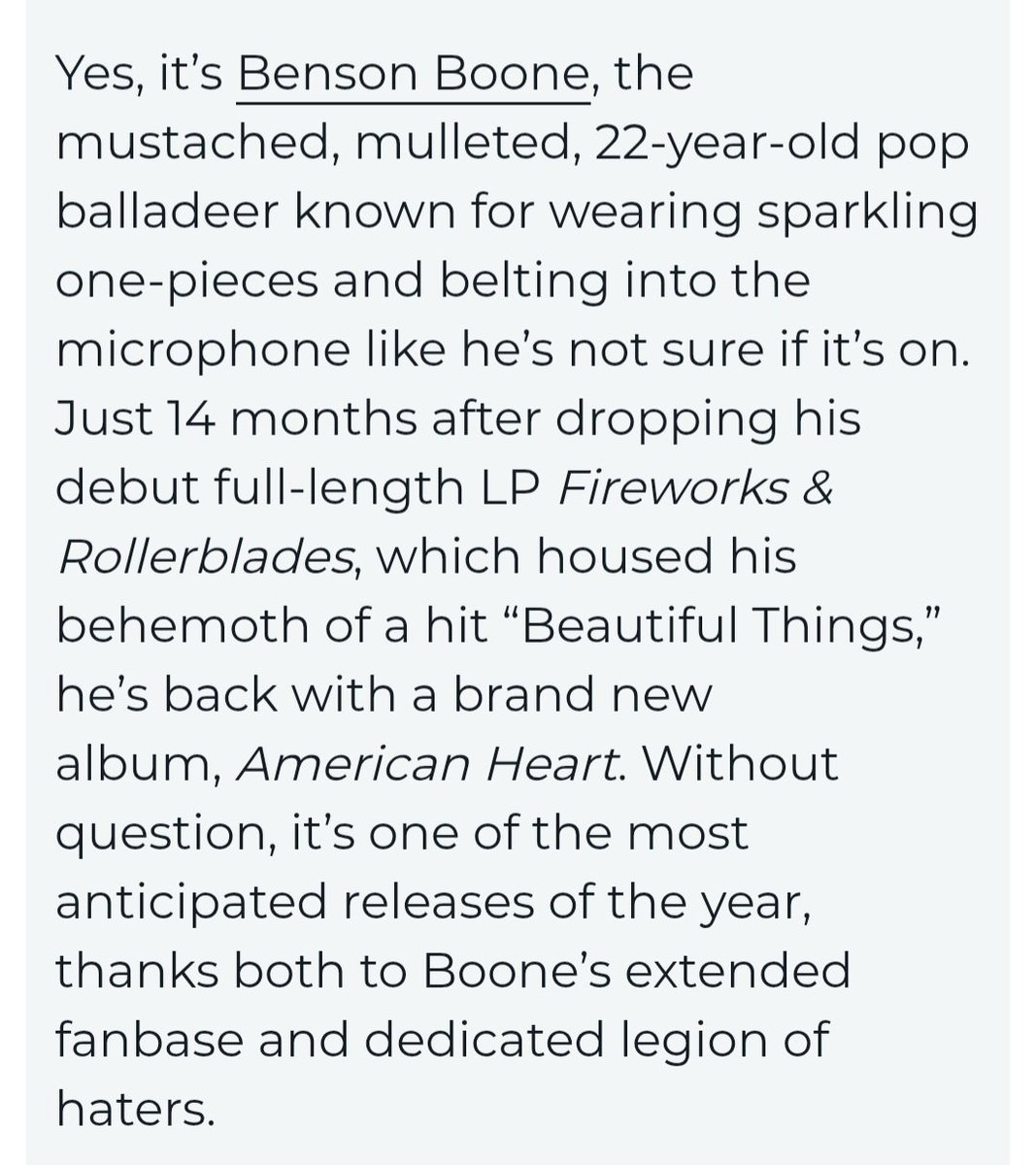 Bleakey's tweet photo. These Benson Boone reviews have been 😆. The one from @consequence was especially funny. https://t.co/Ic1QnCh5PB