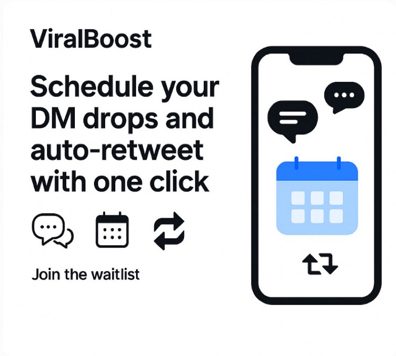 ViralBoostai's tweet photo. Tired of copy-paste in your group DMs? 

ViralBoost lets you schedule your drops and auto-retweet the best posts with a single click. 

Save time, boost engagement. 

Wait list opening soon https://t.co/em3RMEAWlt