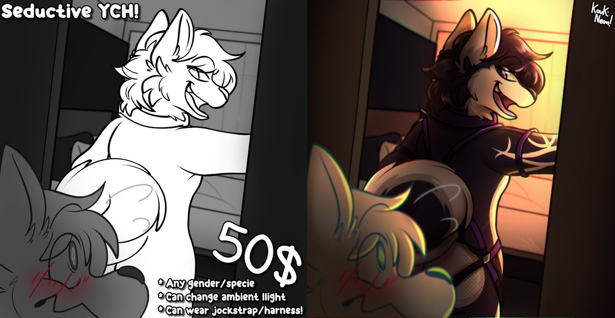 koukineon_t89's tweet image. ❤️ SEDUCTIVE YCH ❤️
character used: @HZ_Unleashed 

* Any gender and specie for this YCH! Different body type will add an extra for the total

* You can change the illumination for the draw!

* The character can wear jockstraps/harness!

Feel free to dm if u are interesed!