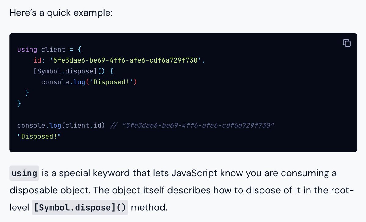 Kent C. Dodds ⚡ (@kentcdodds) on Twitter photo Have you seen the `using` syntax? It's pretty cool and <a href="/kettanaito/">Artem Zakharchenko</a> has a great use case to show you epicweb.dev/better-test-se… Have you seen the `using` syntax? It's pretty cool and <a href="/kettanaito/">Artem Zakharchenko</a> has a great use case to show you epicweb.dev/better-test-se…