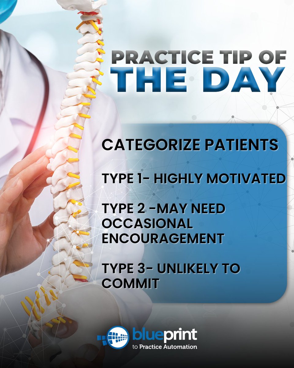 dr_gumm's tweet image. Categorize patients: Type 1 (motivated), Type 2 (nudge needed), Type 3 (unlikely). Tailor care! 🎯
#PatientCare #PracticeTips