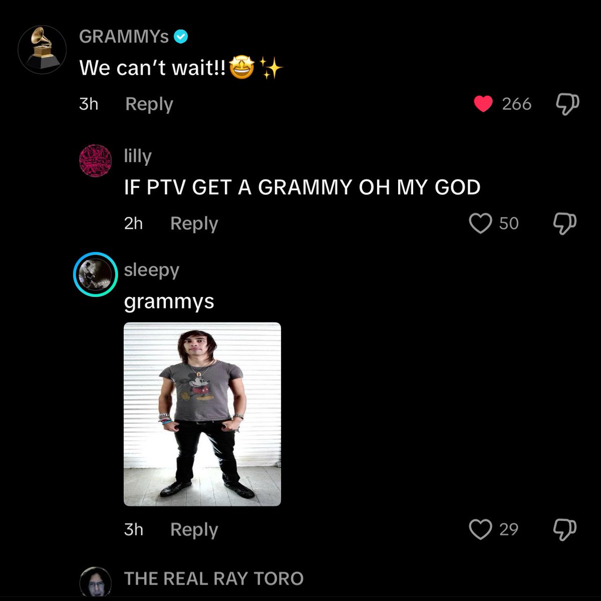 the grammys commenting on ptv’s tiktok…. maybe that one anon on ptvconfessions was onto smth….