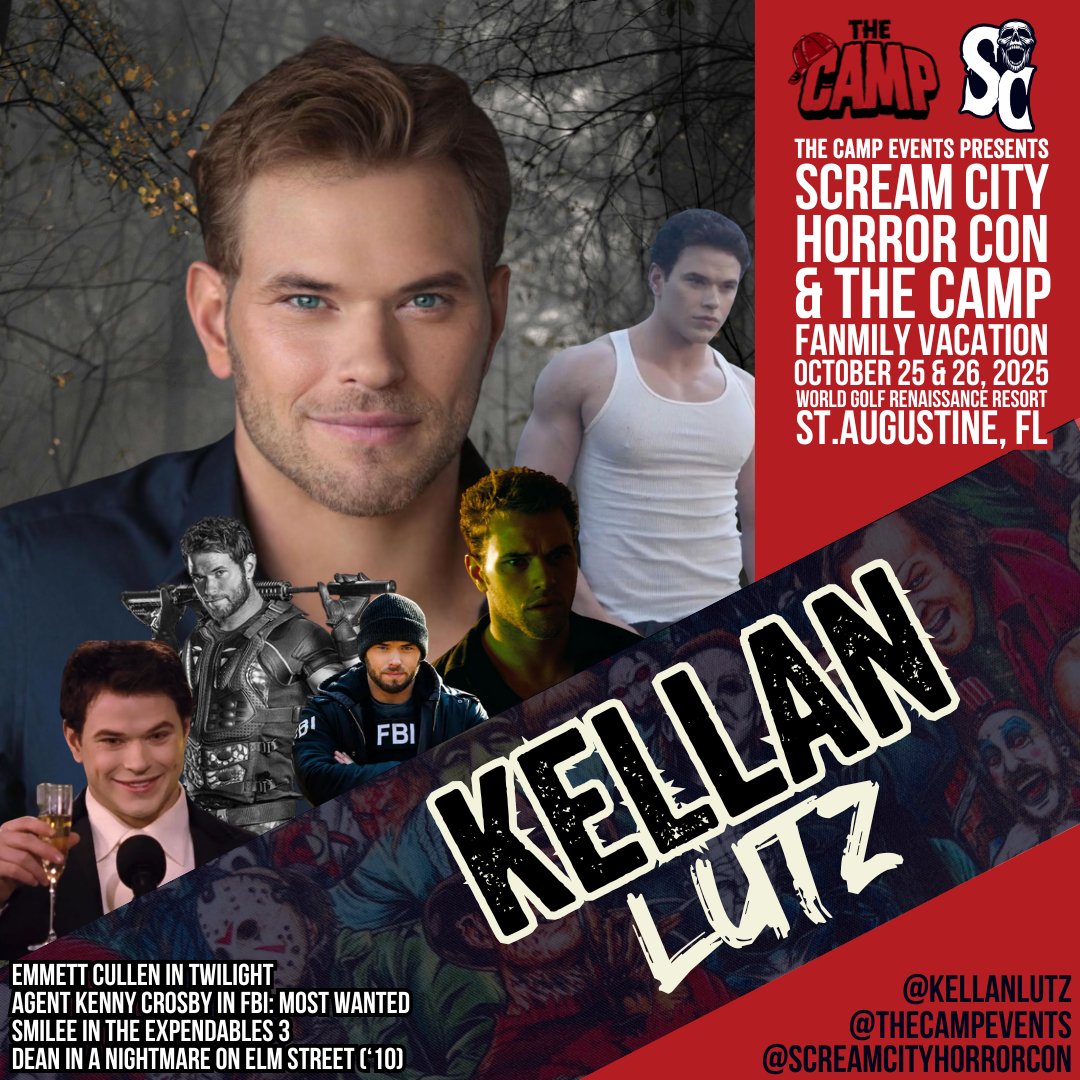 The Camp Presents Scream City Horror Con is very excited to announce that Kellan Lutz will be joining us this October in St. Augustine, FL. We are very excited for you all to meet him this October! 

Tickets: tickets.thecampevents.com/event/sc25/