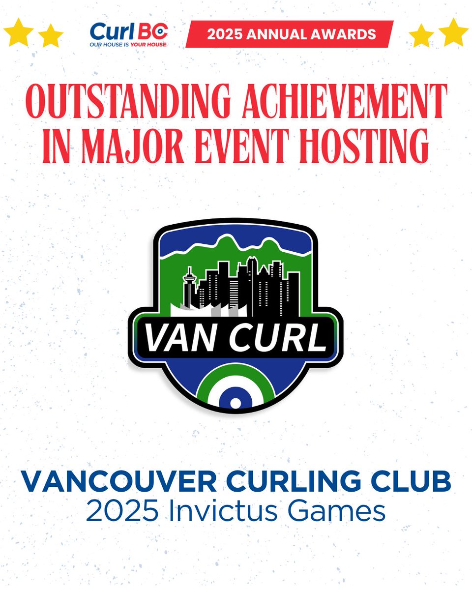 👏 Congratulations VANCOUVER!

2024/25 Outstanding Achievement in Major Event Hosting: Vancouver Curling Club

This is a special recognition of the Club being the host of the curling event of the 2025 Invictus Games! 🤝

#CurlBCAwards2025