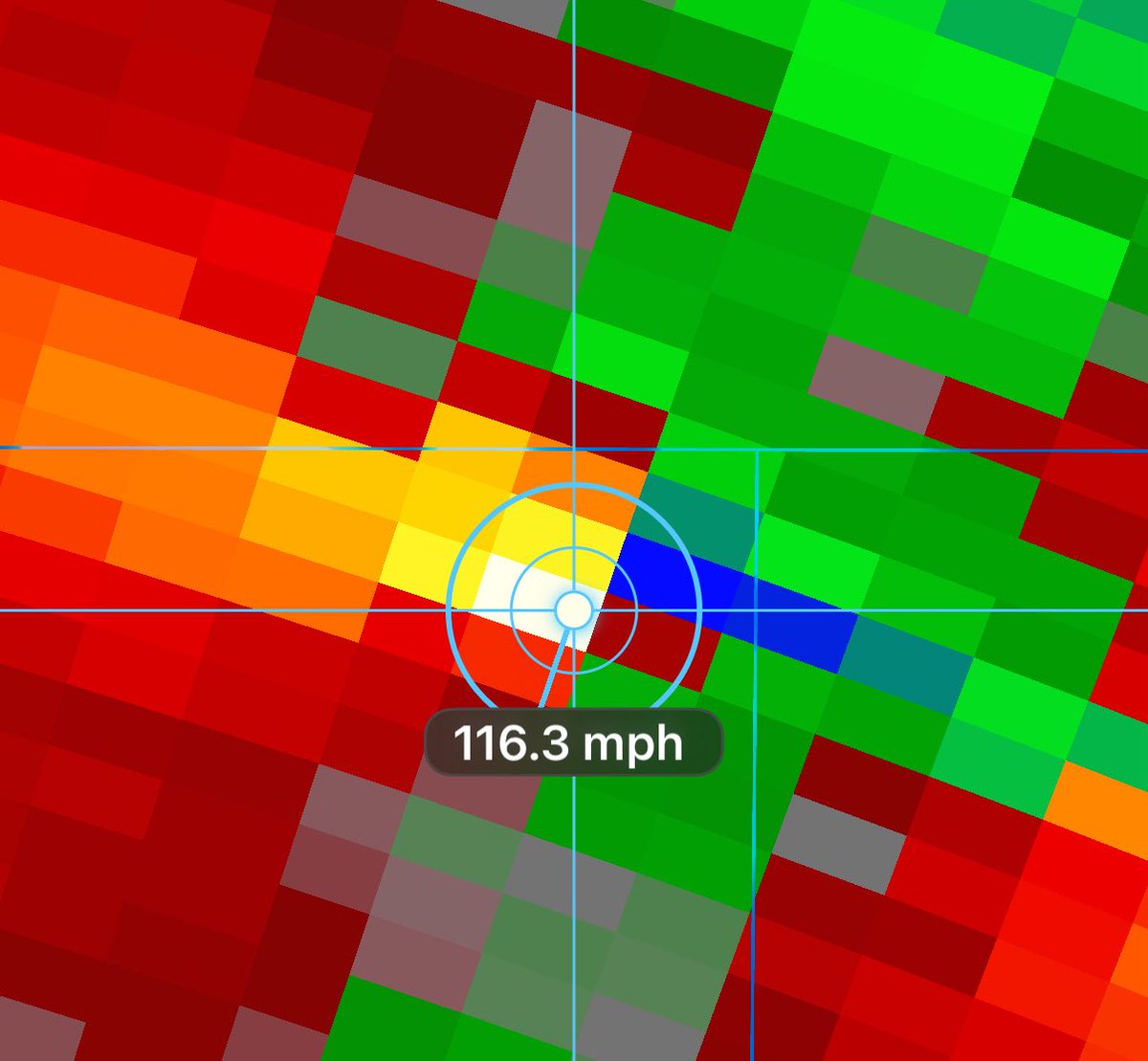 Had a rather violent velocity couplet north of Bismarck a few minutes ago. Really thought it was contamination until it remained consistent for multiple scans, with this as the peak.