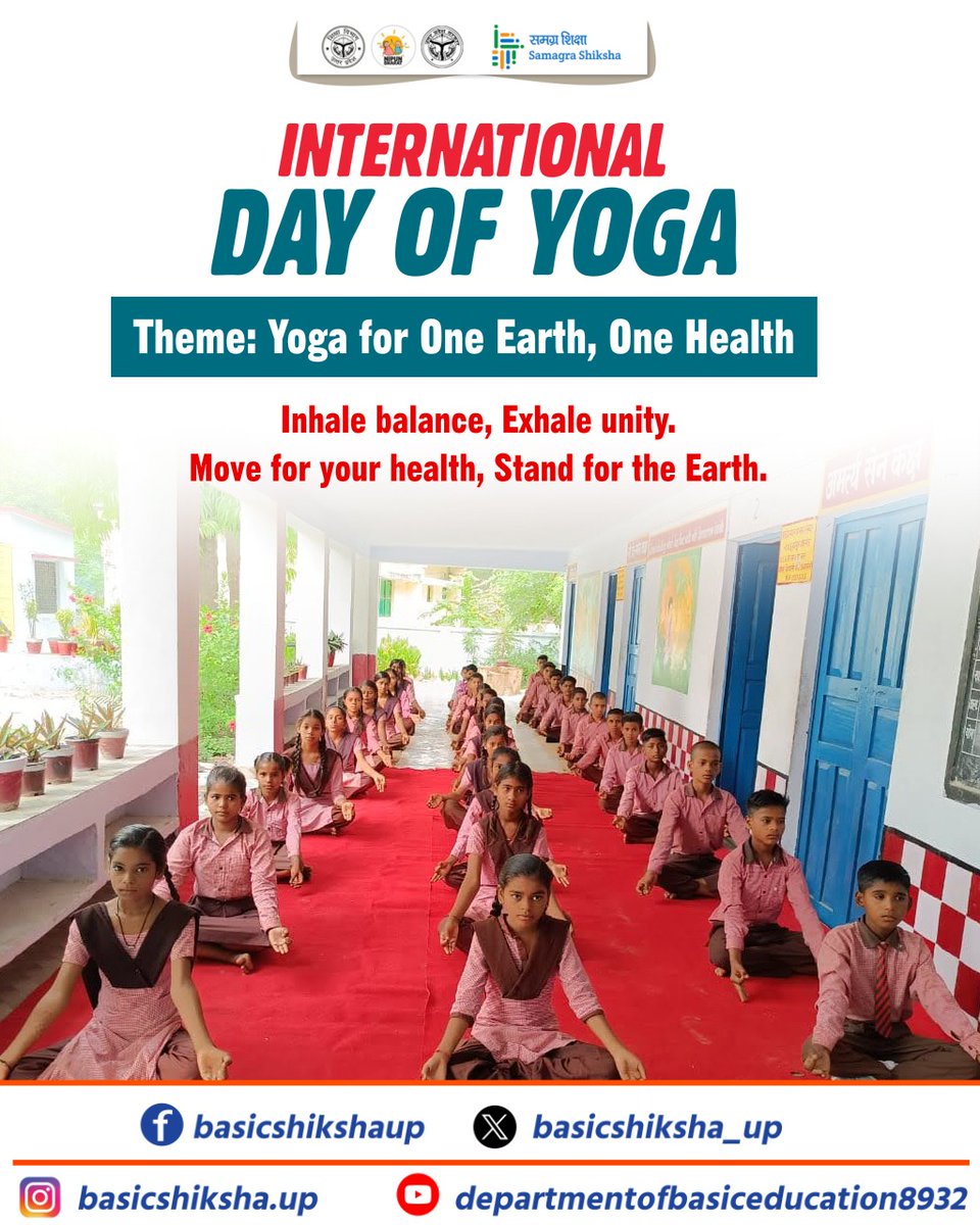 Not just a practice, but a promise — to heal, to grow, and to protect.
This Yoga Day, let’s unite for a healthier self and a healthier Earth.

#internationalyogaday #basicyoga2025 #yogaforhealth #BasicShikshaUP #upgovt #education #basiceducationuttarpradesh 

<a href="/EduMinOfIndia/">Ministry of Education</a>