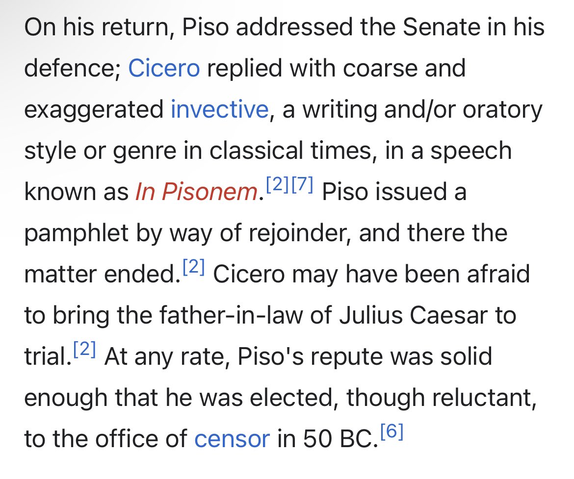 miketheking1517's tweet photo. During Roman times, pontifex Maximus (then emperor) could be among the “top dogs”, but generally elite & shadowy families were the top just as they are now.
House of Piso is one of them. Lucius C Piso was Caesar’s wife’s father, & maintained neutrality through the civil wars. https://t.co/bEV7lW7veV