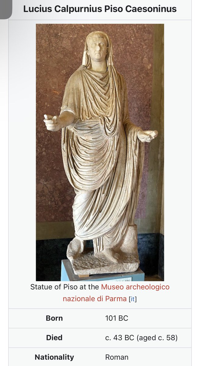 miketheking1517's tweet photo. During Roman times, pontifex Maximus (then emperor) could be among the “top dogs”, but generally elite & shadowy families were the top just as they are now.
House of Piso is one of them. Lucius C Piso was Caesar’s wife’s father, & maintained neutrality through the civil wars. https://t.co/bEV7lW7veV