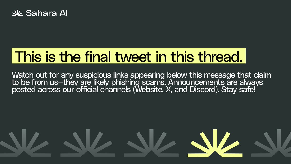 SaharaLabsAI's tweet image. ⚠️ And remember, stay safe and watch out for scams!

✅ Always double check you’re on our official sites
✅ Follow only our verified channels for news
✅ There is no rush - don’t let fake urgency pressure you
✅ We will never ask for your private keys or seed phrases