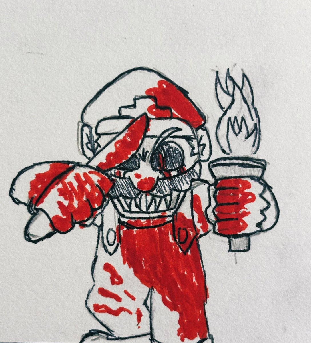 JaysonVazq2053's tweet image. My Favorite color is Blue, but the opposite would be RED🩸 #marioexe #EmperorM #marioexecoolrash #red #creepypasta #horror #art #fyp