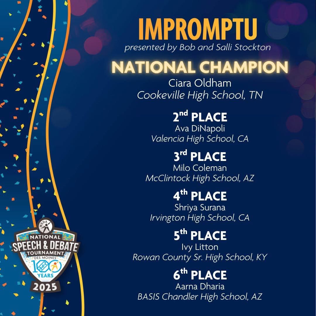 rcms_speech's tweet photo. Congratulations to this year’s assistant coach, Ivy, on winning 5th place in Impromptu @speechanddebate  National Tournament! We are grateful today and every day for those that share their talent and love of speech with our middle school team. @KHSSL https://t.co/lzQ9ShqFst