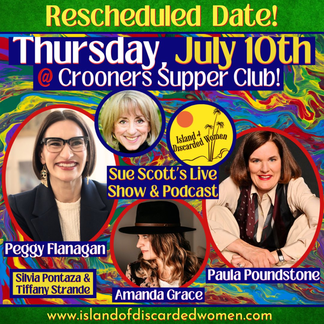 IODWPodcast's tweet image. We have a NEW DATE! After having to cancel because of stormy weather, we'll be BACK Thursday, JULY 10th with @paulapoundstone, @LtGovFlanagan & Amanda Grace + More!
This time we’ll be in the Main Stage Showroom at @CroonersMN
TICKETS & Info:
islandofdiscardedwomen.com
