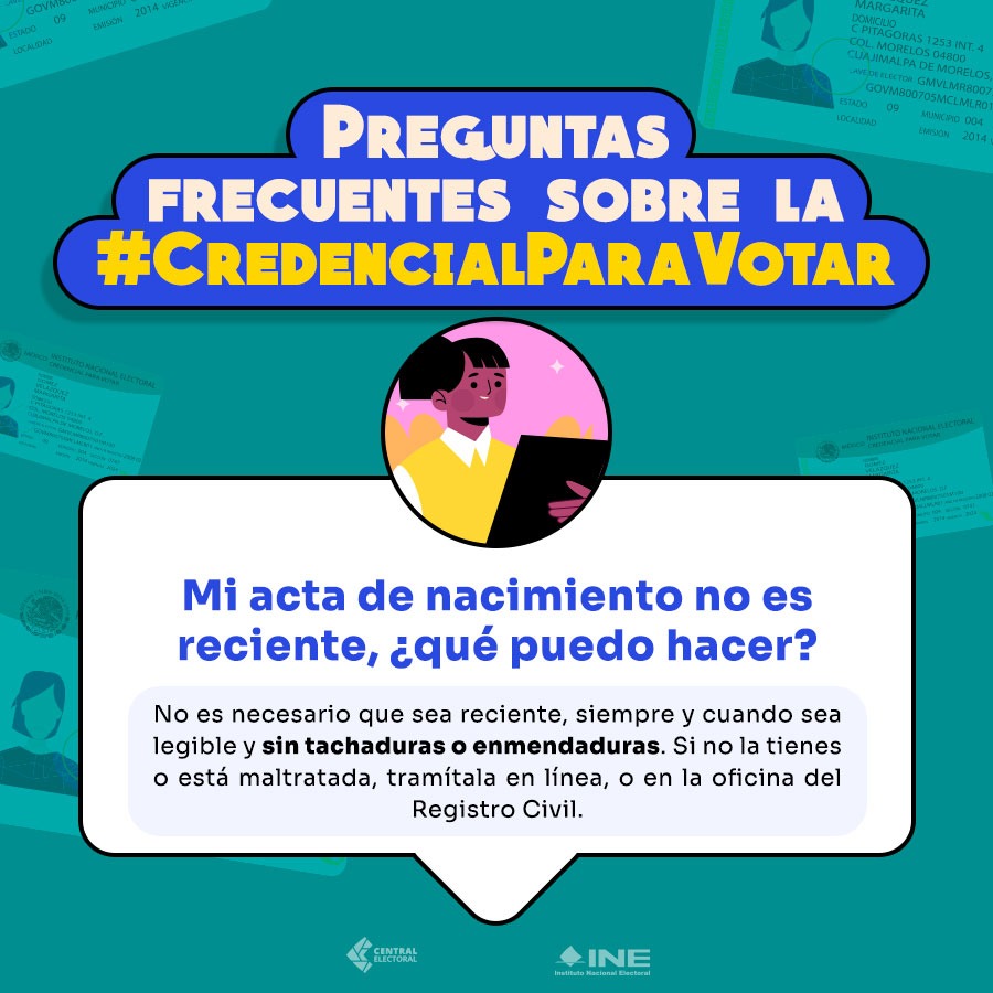 ¿Puedes tramitar la reposición de tu #CredencialParaVotar aunque no cuentes con un acta de nacimiento reciente?
Aquí te lo decimos. 👇 ine.mx/credencial