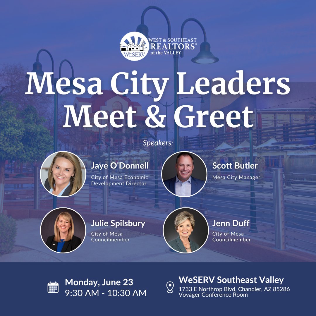 WeSERV REALTORS (@weserv_realtors) on Twitter photo Join us for an insightful session with <a href="/CITYOFMESA/">City of Mesa, Arizona</a> Leaders. They will be speaking to the WeSERV Government Affairs Committee and all interested members.
👉 Registration required, limited seating.
🔗 members.weserv.realtor/event-calendar… Join us for an insightful session with <a href="/CITYOFMESA/">City of Mesa, Arizona</a> Leaders. They will be speaking to the WeSERV Government Affairs Committee and all interested members.
👉 Registration required, limited seating.
🔗 members.weserv.realtor/event-calendar…