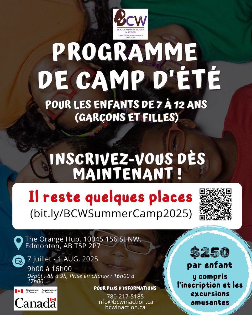 🌞 Le Camp d'Été BCW 2025 est de RETOUR — et il ne reste que quelques places !
 Du 7 juillet au 1er août, les enfants de 7 à 12 ans sont invités à nous rejoindre à The Orange Hub à Edmonton pour un été rempli de plaisir, de créativité et de découvertes !