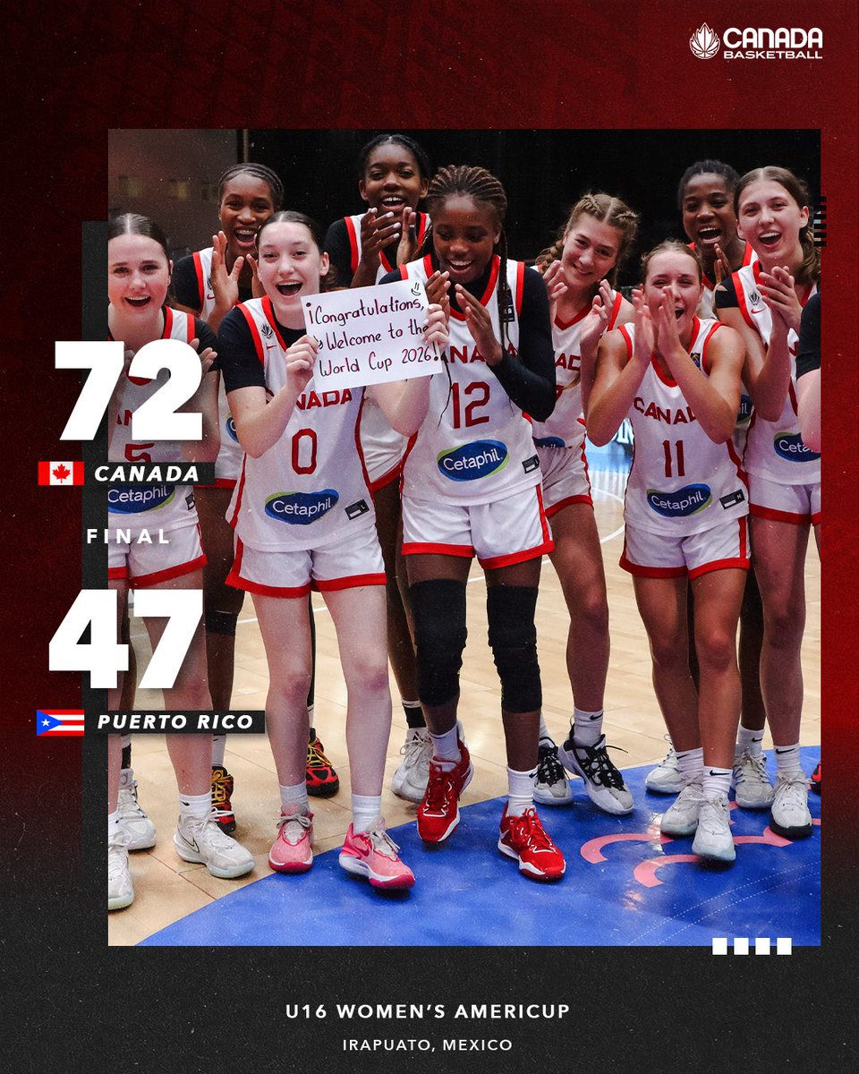 SEMIFINAL BOUND. WORLD CUP BOUND. 😤🍁

Canada advances to Saturday's FIBA U16 Women's AmeriCup semifinal, and also punches their ticket to next summer's FIBA U17 Women's Basketball World Cup 2026

#U16Women