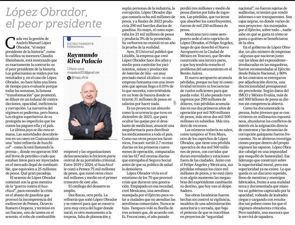 ¡Andan pero bien ardidos los chairos Cuatroteros porq Raymundo Riva Palacio les dio hasta para llevar!😆

¡Hay que ser muuuuy pendejo para seguir aplaudiendo a 
López Obrador
EL PEOR PRESIDENTE DE MÉXICO 
#NarcoExPresidenteAMLO 
Cuarta Transformación 
<a href="/rivapa/">Raymundo RivaPalacio</a>
