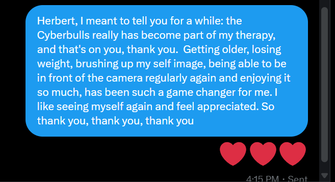 TeslaBoomerMama's tweet photo. I just sent this to @herbertong, but I really should thank all of you, who watch me and seem to appreciate.

Thank you from the bottom of my heart.
❤️❤️❤️ https://t.co/1kr2fgxSj3