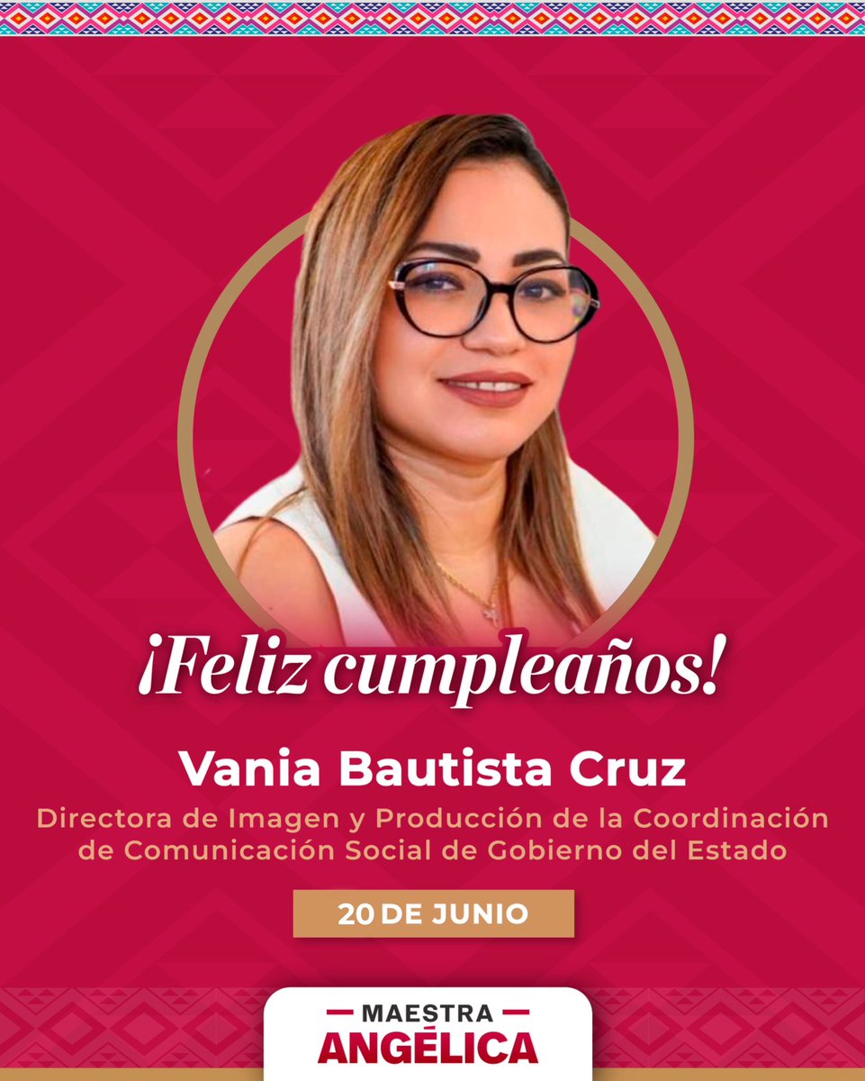 Envío una calurosa felicitación a Vania Bautista Cruz, Directora de Imagen y Producción de la Coordinación de Comunicación de Gobierno del Estado, con motivo de su cumpleaños. ¡Que este nuevo año de vida llegue lleno de alegría, salud y mucho éxito!

#EducacionDeExcelencia