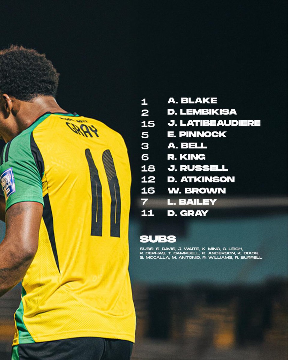 Starting XI locked in for Reggae Boyz vs Guadeloupe! 🫡🇯🇲

Ready to rep the 876! Who’s your MVP prediction?

Presented by @wrayrum | @stewartsautogroup | <a href="/justbetja/">justbetja</a> | <a href="/stmarysnacks/">St. Mary's Snacks</a> | @trushakeja | @officialwata | @poweradejamaica

#GoldCup2025 #ReggaeBoyz