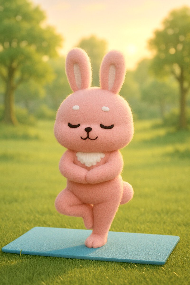 🐰
おはようございます☀️
6/21は、「国際ヨガの日」🧘‍♀️

ルナも、朝日を浴びてヨガポーズ🐰

#CNP #ルナ　#ピンクのうさぎ　#うさぎ
#ChatGPT  #AIアート　#ファンアート