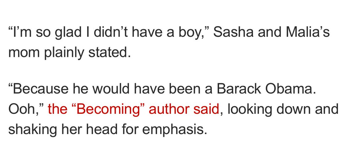 Michelle Obama is glad she didn't have a son bc she didn't want another Barack Obama.