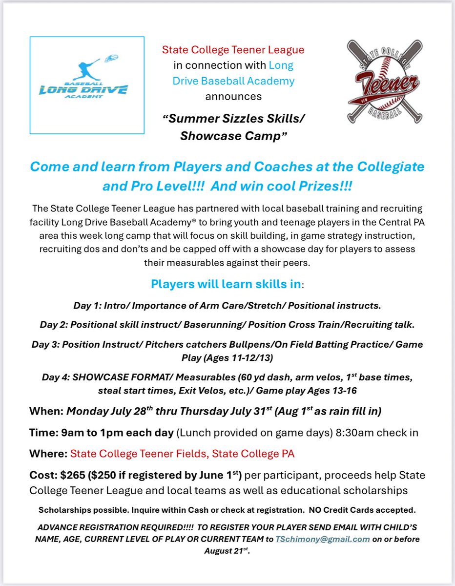 LongDrvBaseball's tweet image. Change to camp dates. Hope those of you who signed up can make the changed dates. We are trying to work around a local event conflict that is drawing down our attendance.  Hope to see you all out there