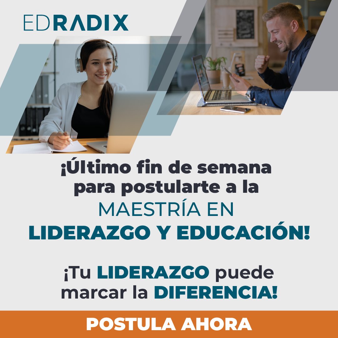 Último fin de semana para postularte a la #MaestríaenLiderazgoyEducación de #EDRADIX. Una maestría práctica, para docentes y líderes educativos en activo.
Becas disponibles y 100% aplicable en tu contexto.
¡No dejes pasar esta oportunidad!

Postula: radixeducation.org/maestria