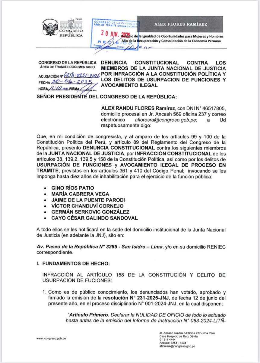 AlexFloresPL's tweet image. Presenté una denuncia constitucional contra la #JNJ por pretender restituir a #PatriciaBenavides en la @FiscaliaPeru y a su hermana Enma en el PJ, pese a estar investigada por recibir coimas de narcotraficantes. No permitiremos que las mafias hagan del Perú un narcoestado.