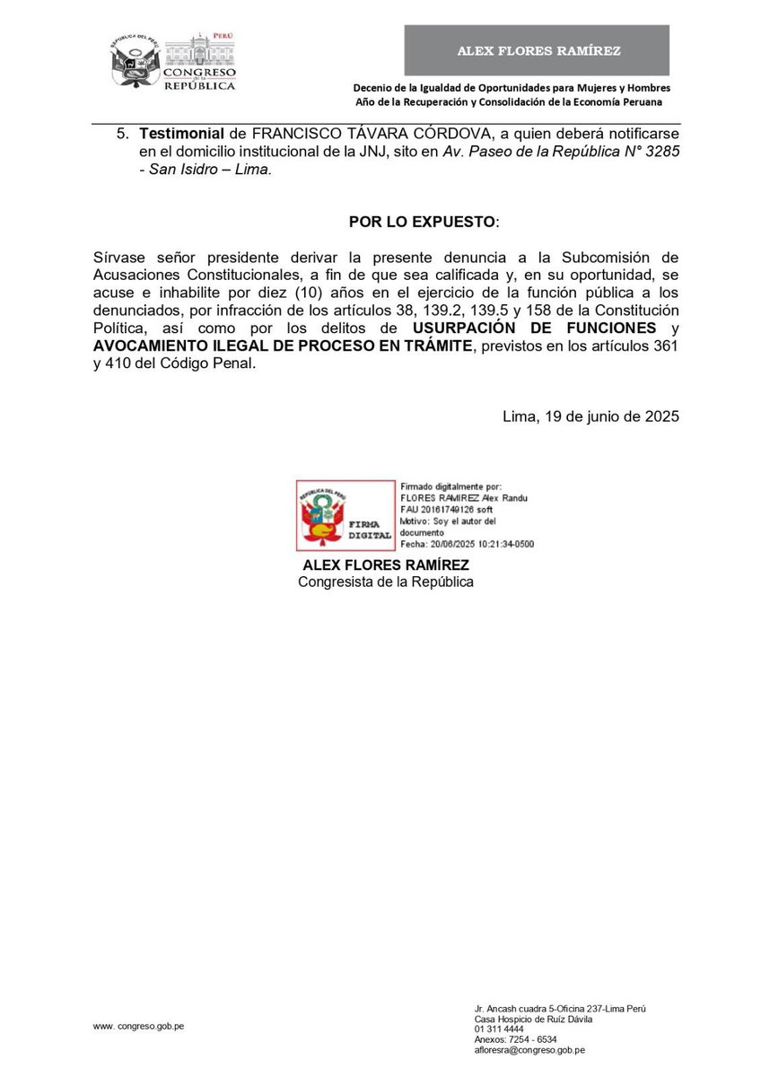 Alex Flores (@alexflorespl) on Twitter photo Presenté una denuncia constitucional contra la #JNJ por pretender restituir a #PatriciaBenavides en la <a href="/FiscaliaPeru/">Ministerio Público</a> y a su hermana Enma en el PJ, pese a estar investigada por recibir coimas de narcotraficantes. No permitiremos que las mafias hagan del Perú un narcoestado. Presenté una denuncia constitucional contra la #JNJ por pretender restituir a #PatriciaBenavides en la <a href="/FiscaliaPeru/">Ministerio Público</a> y a su hermana Enma en el PJ, pese a estar investigada por recibir coimas de narcotraficantes. No permitiremos que las mafias hagan del Perú un narcoestado.