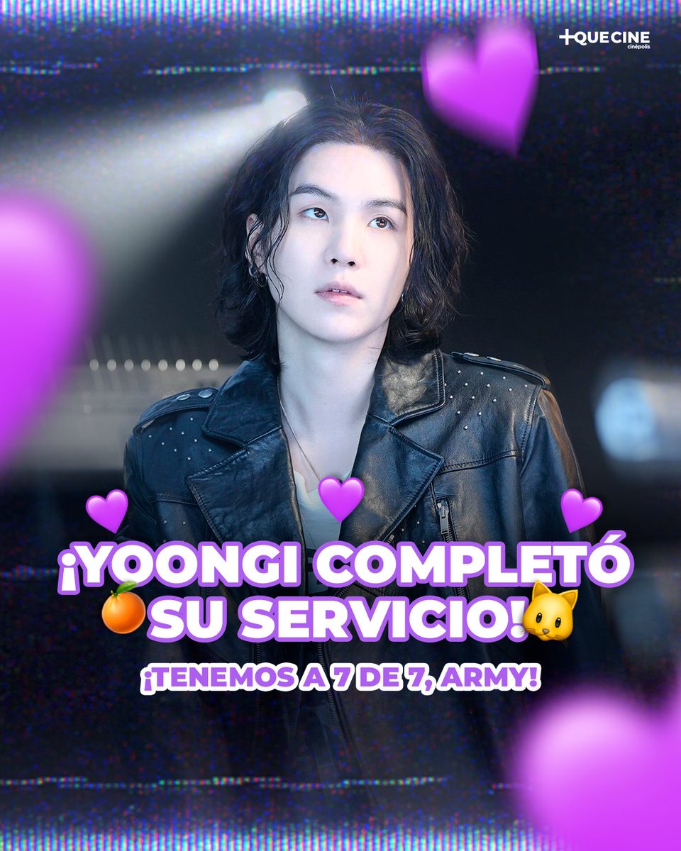 MasQueCineLatam's tweet photo. ¡Muchas felicidades a Yoongi que hoy finalmente completa su servicio! 🫰🍊

Hoy ponemos todas las rolitas de nuestro mandarino y de BTS a todo volumen porque es oficial: ¡todos nuestros tannies terminaron su SM! 💜

#BTS #BTSARMY #Bangtan #SUGA https://t.co/kZPhYWiRPG