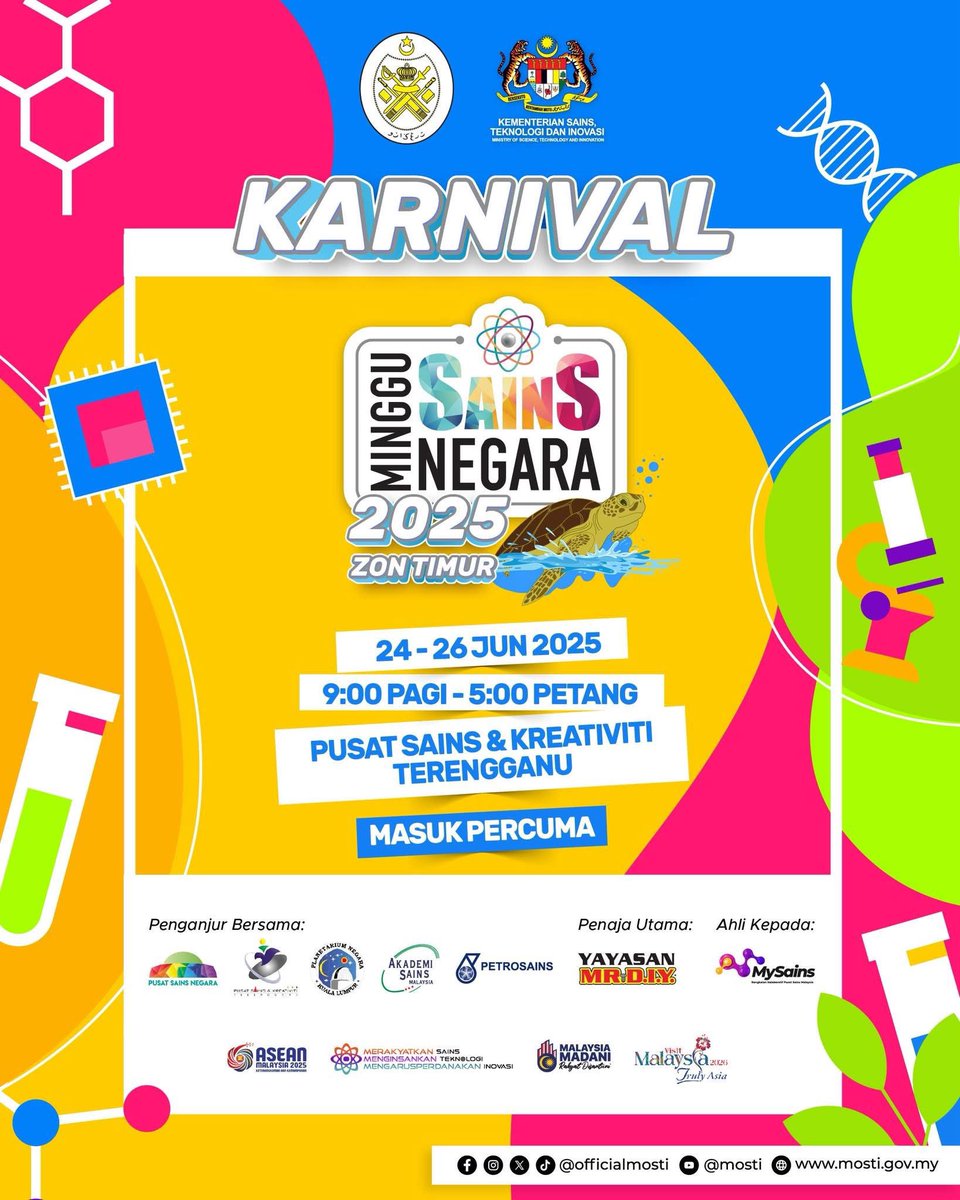 Siapa kata sains bosan? 
Karnival Minggu Sains Negara 2025 Zon Timur ni tak sempat nak rasa bosan

🔥 Nak tengok eksperimen LIVE depan mata?
🎮 Nak rasa teknologi masa depan?
🎁 Nak menang hadiah-hadiah best?
💡 pengalaman luar biasa
🧪 eksplorasi minda
🤖 Hiburan berasaskan ilmu