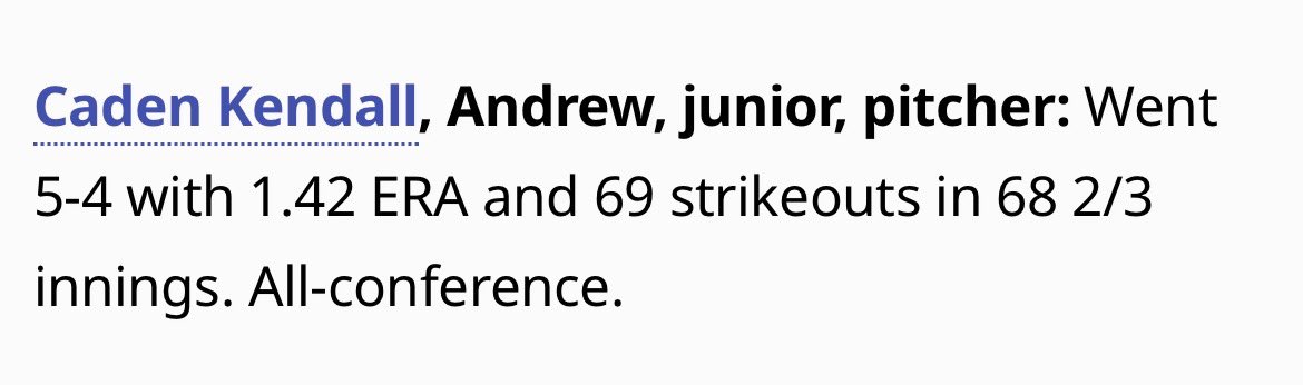 Caden Kendall (@cadenkendall_1) on Twitter photo 2nd Team All Area!!
<a href="/bsf_pitching/">Ryan McWilliams</a> <a href="/tboltbaseball/">VJA Baseball</a> <a href="/DigglesDiamonds/">Ben Diggle</a> <a href="/Ilpremierbb/">Illinois Premier Baseball</a> <a href="/PrepBaseballIL/">Prep Baseball Illinois</a> <a href="/dabentley82/">David Bentley</a> <a href="/camgalganoGPS/">Cam Galgano, CSCS</a> <a href="/CoachScully19/">Larry Scully</a> 2nd Team All Area!!
<a href="/bsf_pitching/">Ryan McWilliams</a> <a href="/tboltbaseball/">VJA Baseball</a> <a href="/DigglesDiamonds/">Ben Diggle</a> <a href="/Ilpremierbb/">Illinois Premier Baseball</a> <a href="/PrepBaseballIL/">Prep Baseball Illinois</a> <a href="/dabentley82/">David Bentley</a> <a href="/camgalganoGPS/">Cam Galgano, CSCS</a> <a href="/CoachScully19/">Larry Scully</a>