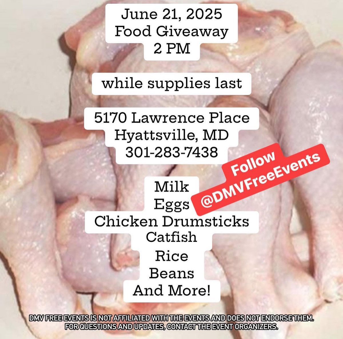 June 21, Food Giveaway, Hyattsville
Disclaimer: DMV Free Events is not affiliated with the events and does not endorse them. For questions and updates, contact the event organizers.
#DMVFreeEvents