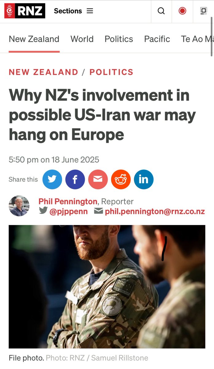 Donna Miles دانا مجاب (@unpressed) on Twitter photo New Zealand must avoid being drawn into this dangerous war by Israel.  
Prime Minister Chris Luxon and Foreign Minister Winston Peters should publicly condemn the illegality of Israel’s unprovoked war against Iran and assure New Zealanders that our country will not participate New Zealand must avoid being drawn into this dangerous war by Israel.  
Prime Minister Chris Luxon and Foreign Minister Winston Peters should publicly condemn the illegality of Israel’s unprovoked war against Iran and assure New Zealanders that our country will not participate